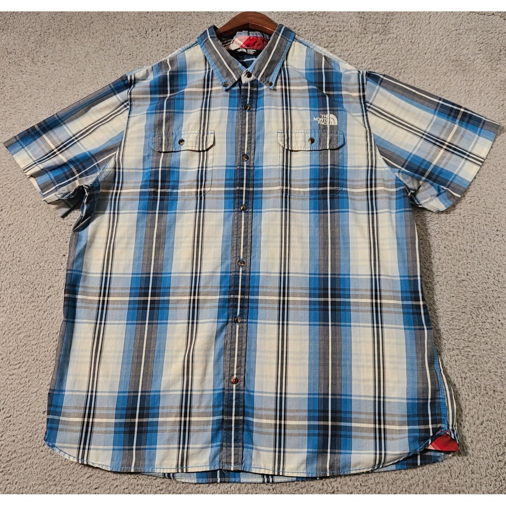 North Face Shirt Mens‎ Sz 2XL XXL Short Sleeve Pockets Button Front Plaid Hiking